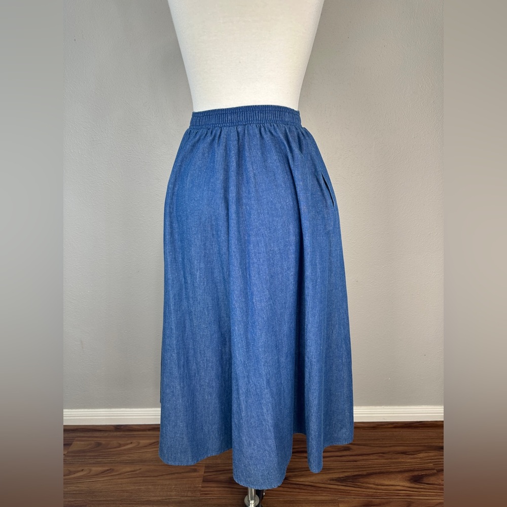 Blue Midi Skirt with Multicolor Striped Inset M/L. - Picture 3 of 11